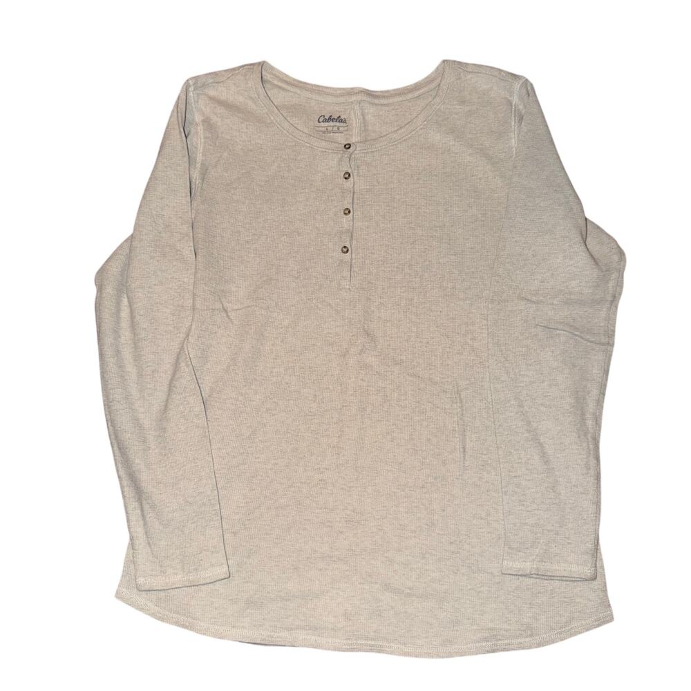Cabela’s Long Sleeve Henley Top Blouse Women’s Size L Heather Gray Round Neck